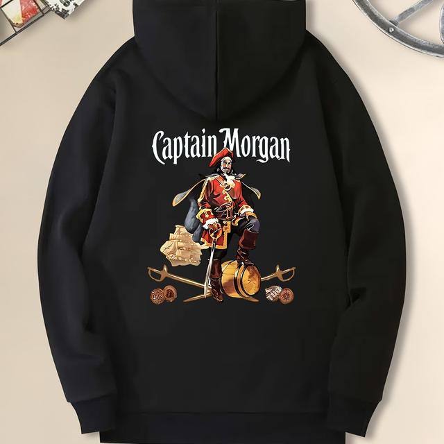 TEMU Men's Cozy Christmas Captain Print Hoodie - Casual & Stylish Long Sleeve Pullover With Kangaroo Pocket, Perfect For Fall & Winter