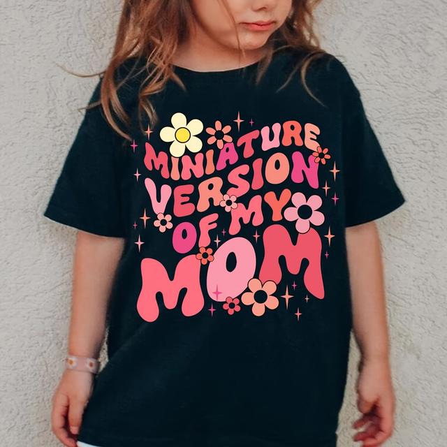 TEMU Kurzarm-T-Shirt für Mädchen "Miniaturversion von Mama" mit Schriftzug – Süßes Casual-Oberteil