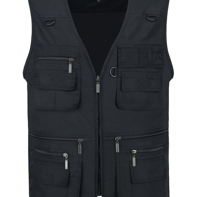 TEMU Plus Size Men's Zipper Multi Pockets Vest, Casual Outwear Zip Up Vest For Spring Summer Outdoor Travel Hunting Photography Utility Work Cargo Lightweight Techwear Vests For Men, Plus Size