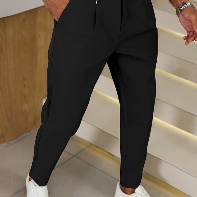 TEMU Men's Business Casual Pleated Color- Belt Loop Suit Pants