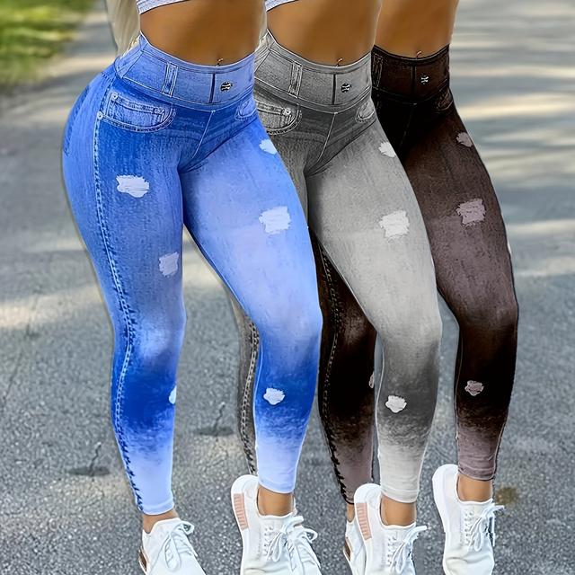 TEMU Women's Casual Denim Leggings Set