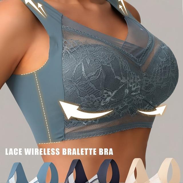 TEMU 3pcs Seamless Lace Bra Set For Women, Wireless Sports Bra, Push-up Bra, , Underwear, No Underwire Bra