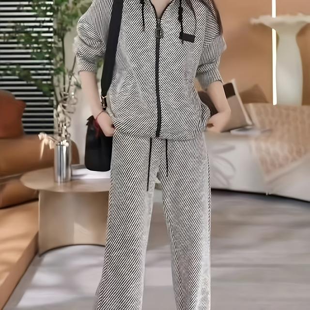 TEMU 【レディース】リフ 2点セット | 2025年 春/秋の新作 カジュイル | パーカー＆ワイドパンツ おしゃれな普段使い | 春/秋のネートにマストハブ