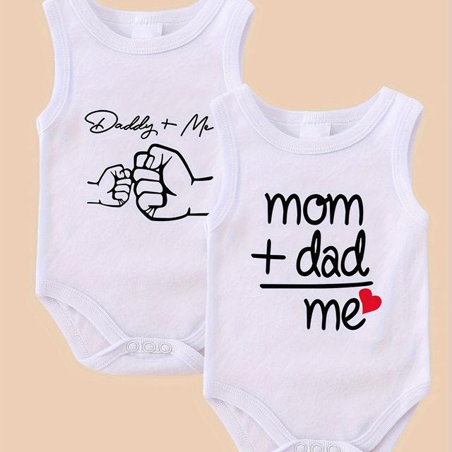 TEMU Two-piece Baby Sleeveless Romper I Love Mom And Dad Summer Baby Triangle Bodysuit Pure Onesie, For Outdoor