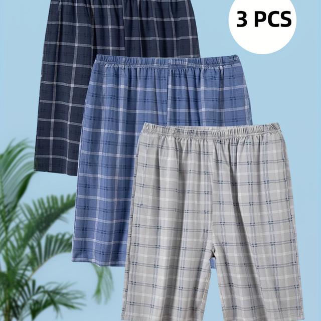 TEMU 3-pack Men's Print Short Sleep Pants, Soft And Slightly Stretchy