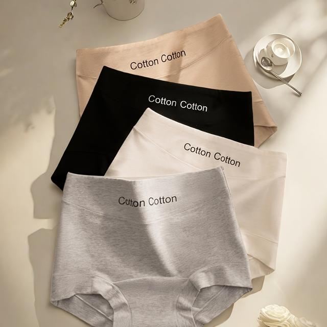 TEMU 4pcs Women's High-waisted Boxer Shorts With Double Layer Wide Waistband, Letter Print & Ruffle Hem - Soft Breathable Underwear For Casual Attire, High Waisted Boxer Shorts,