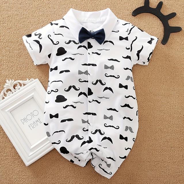 TEMU Barboteuse d'été pour nouveau-né, style gentleman avec nœud, pur bébé garçon, pour l'extérieur