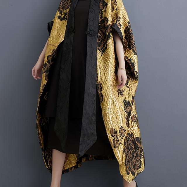 TEMU High-end Heavy-duty Floral Coat, Women's Elegant , Mid-length Trench Coat