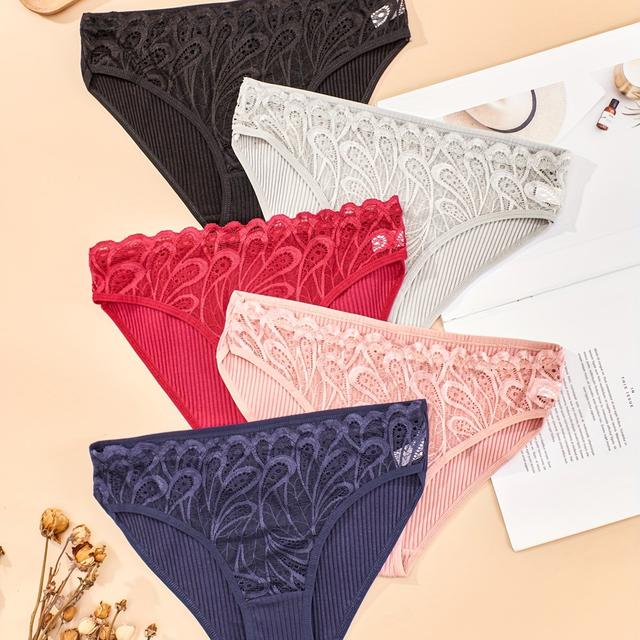 TEMU 5-teilig Damen Spitzen-Slips, Atmungsaktiv, Bequem, Elegant, , Hoch Elastisch