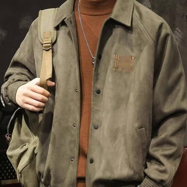 TEMU メンズ ヴィンテージスタイル ベースボールジャケット - ブラック スナップボタンとホワイトカラー、カジュアル 春/秋 アウター、ポリエステル、洗濯機可