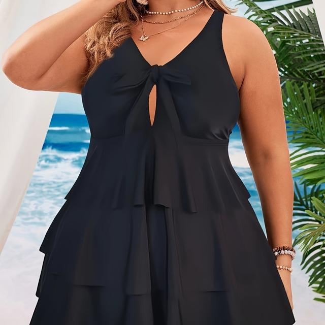 TEMU Two-piece Set Of Large Size Sexy Tankini With Double Shoulder Straps And Lace Trim