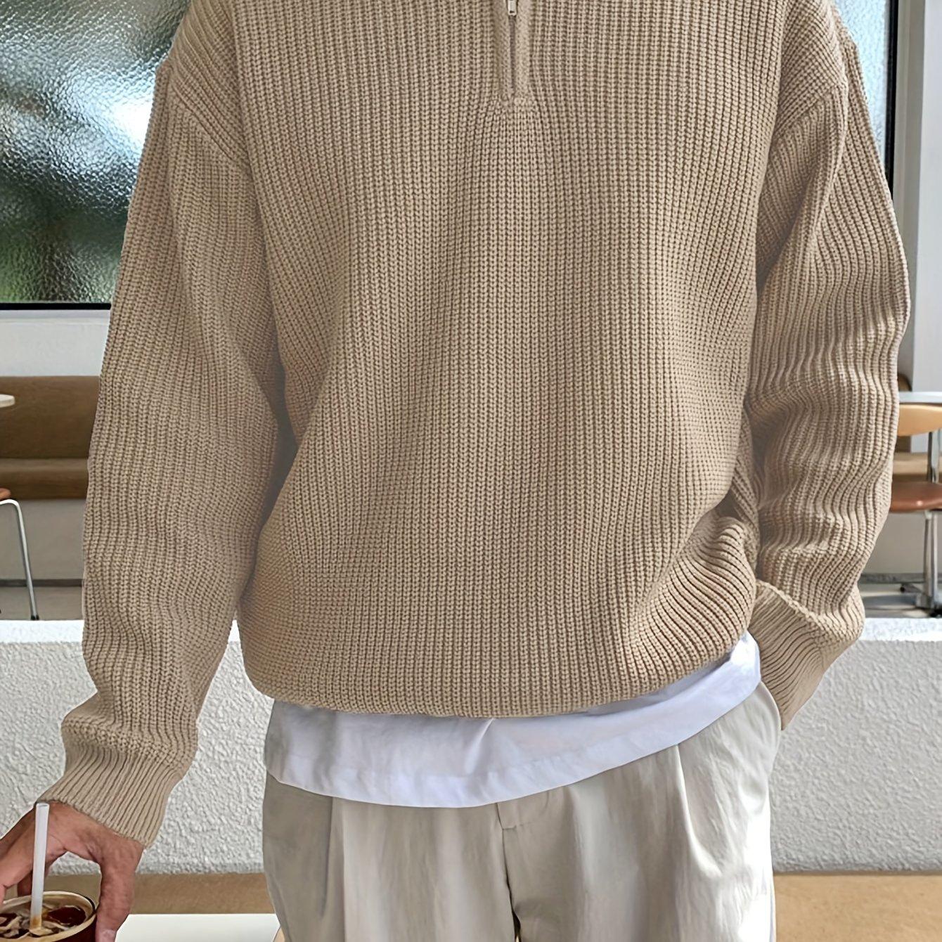 TEMU Men's Casual Loose Fit Knitted Sweater With Zipper Design, Soft Comfortable Pullover For Fall/winter