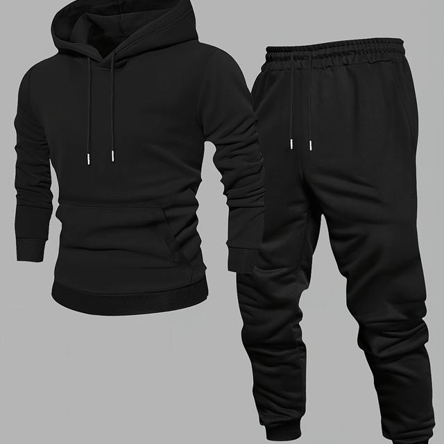 TEMU Hooded Sweatshirt For Men, Autumn And Winter Style, Set Of Clothes, Matching Jacket, Trendy American Couple's High Drawstring Top, Clothes, And Long Pants Set