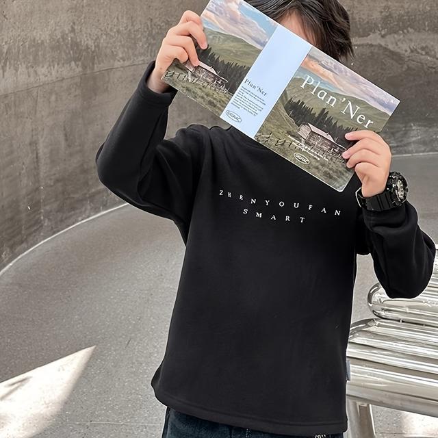 TEMU 소년용 플리스 안감 긴팔 하프터틀넥 두꺼운 가을 겨울 옷 2024 신상 패션