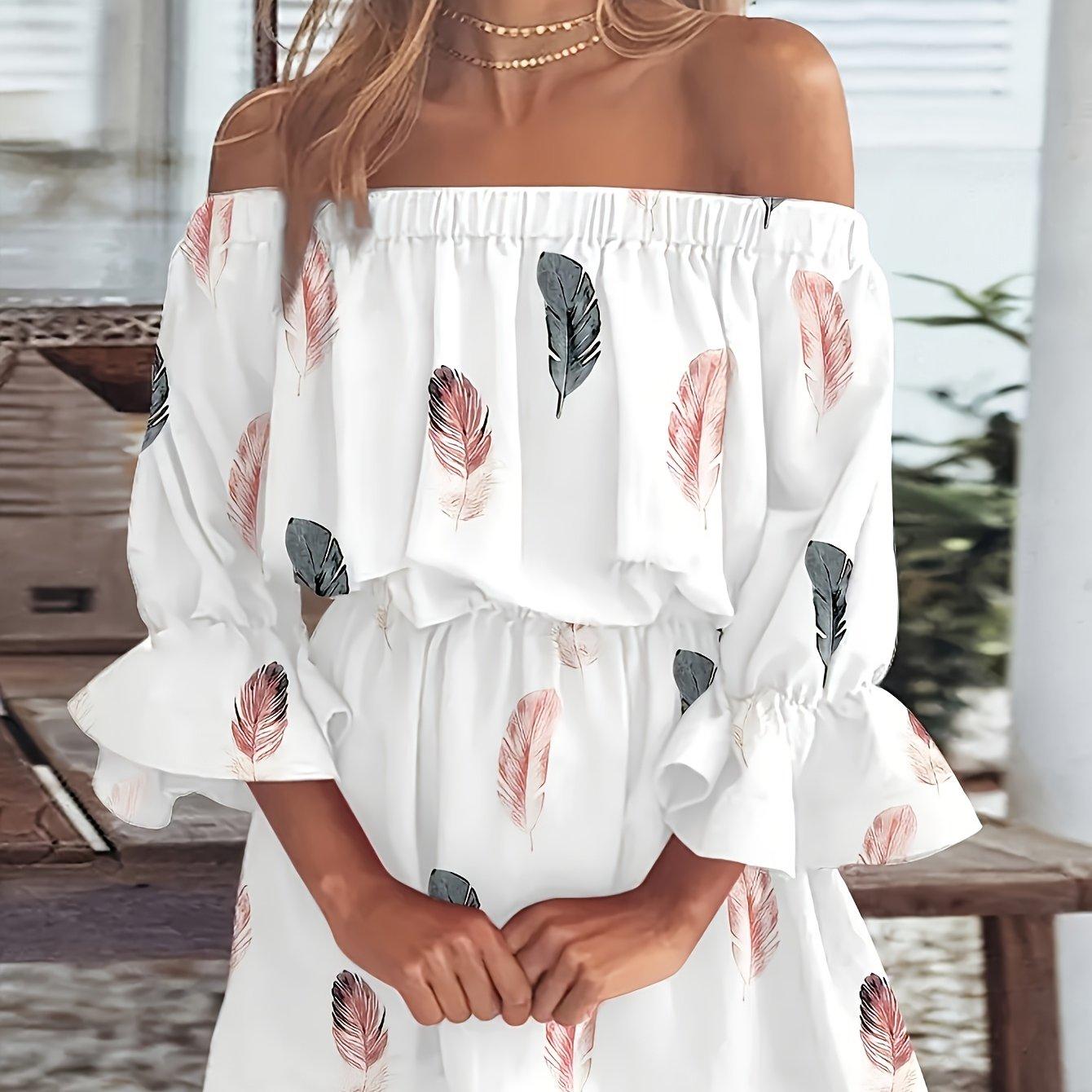 TEMU Camisa larga de moda casual para mujer con estampado moderno, diseño sin hombros y sin tirantes, elegante y chic