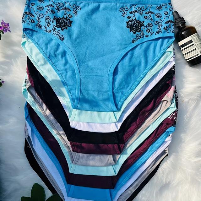 TEMU 12pcs Print Women's Body Underwear | Breathable Floral Briefs With Eyelet, Sexy And Comfortable Lingerie