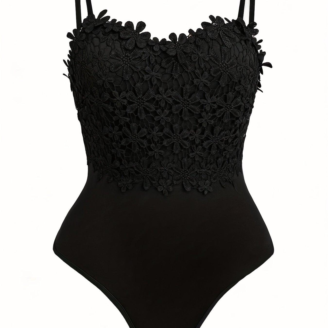 TEMU Body Grande Taille, Body à Bretelles en Dentelle, Couleur Unie, Idéal pour l'Été