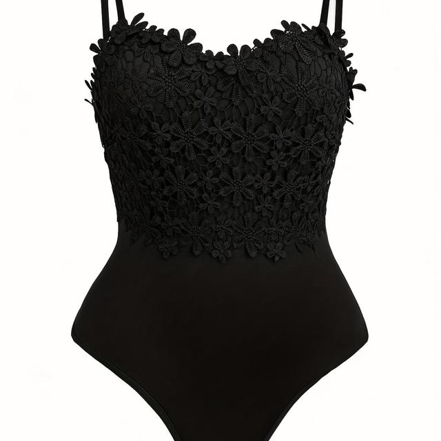 TEMU Body Grande Taille, Body à Bretelles en Dentelle, Couleur Unie, Idéal pour l'Été