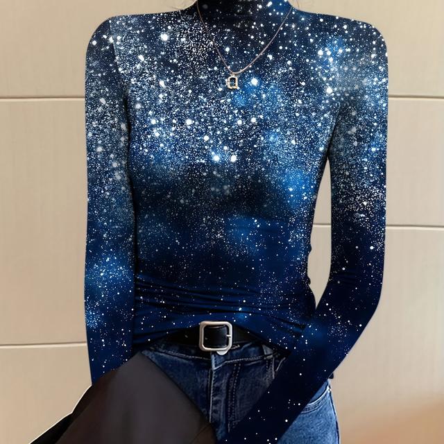 TEMU Bequeme und vielseitige Oberbekleidung, elegantes Damen Slim-Fit High-Neck Top mit langen Ärmeln