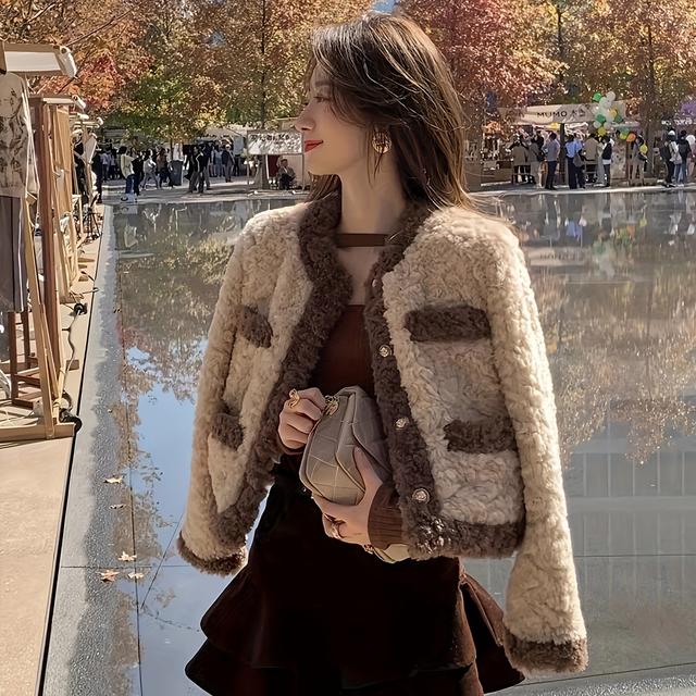 TEMU ヴィンテージショートジャケット - ボタンフロント＆ベルトデザインの厚手（なし）- 洗濯機対応 オール対応 防寒アウター