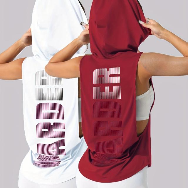 TEMU Western Fashion Bedrucktes Damen 2-teiliges Casual Sport Hooded Tank Top T-Shirt aus 100%