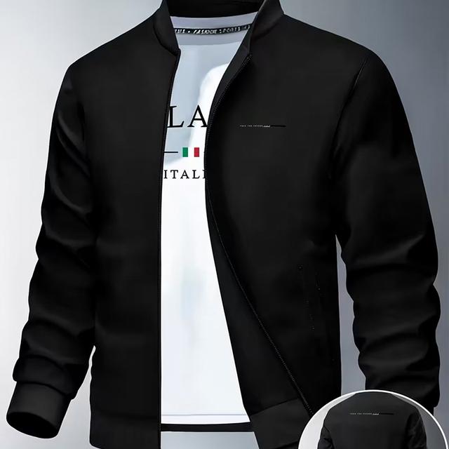 TEMU Chaqueta casual estampada para hombre, chaqueta de cuello , diseño de cuello de moda, ideal para uso casual
