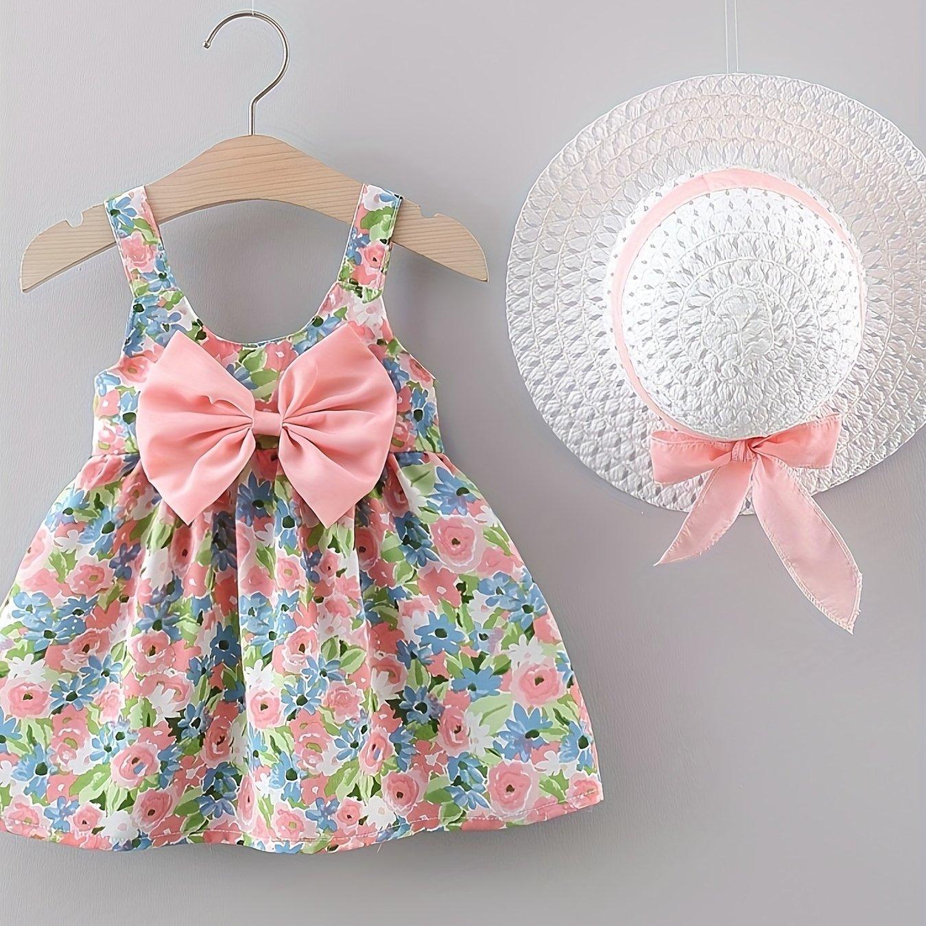 TEMU 2pcs/set Dress Summer Fashion Toddler Children's Clothing Beach Smooth Dress Kids Clothes And Hat 0-3 Years
