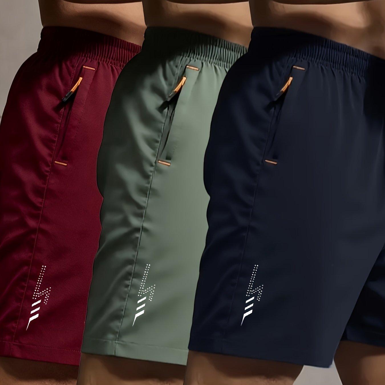 TEMU 3 Piezas de Pantalones Cortos Deportivos para Hombre, Pantalones Cortos Casuales con Bolsillos con Cremallera, Transpirables y de Secado Rápido para Fitness y Running
