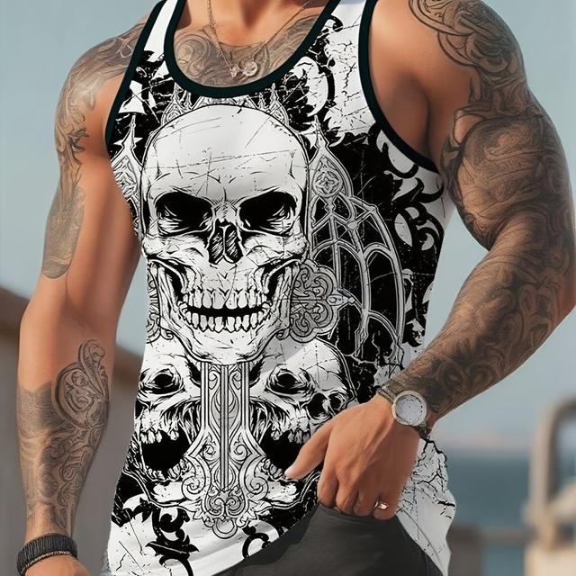 TEMU Men's Print Tank Top - Vibrant Teal & Black Graphic, Sleeveless Casual Summer Vest With , Regular Fit For Adults & Teens, , Tank Top