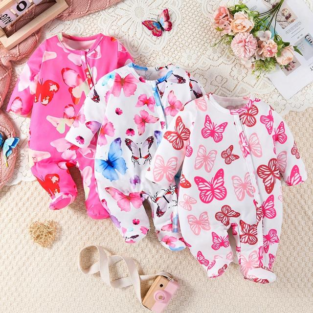 TEMU Print Footed Romper Three-piece Set, Perfect For Outdoor