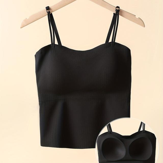 TEMU Жіноча безрукавна майка на бретельках з м'якими вкладишами - Регульована білизна з подвійними бретелями для підтримки - Безшовний непомітний топ для шарів на весну/
