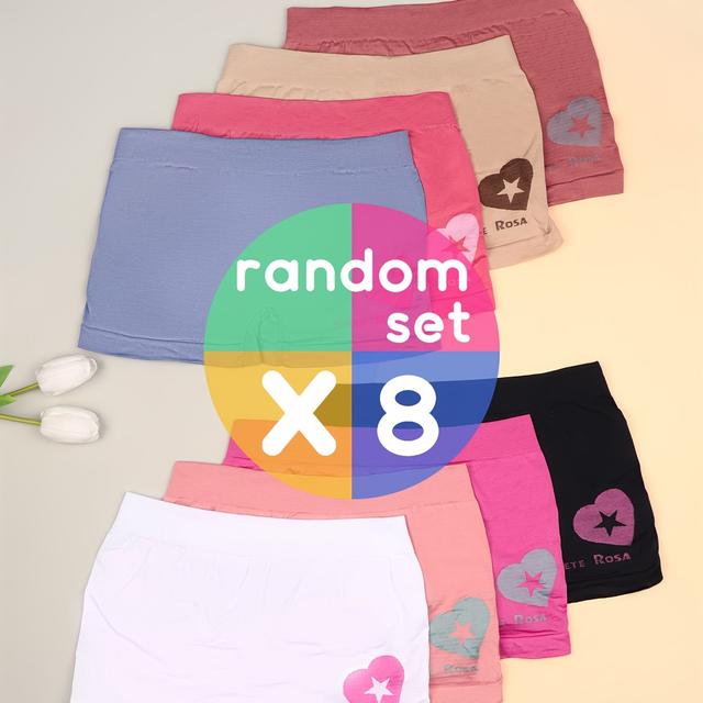 TEMU Random 8pcs Polyester Cute Fashion Solid Color Heart Print Briefs Women's Underwear 18-35