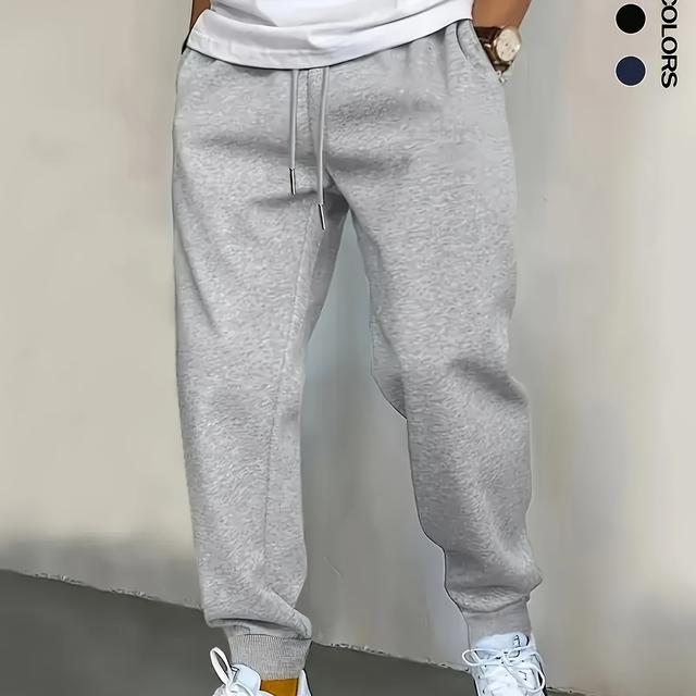 TEMU Men's Casual Jogger Pants - Comfortable, Washable & Durable, Wrinkle-resistant With Stretch, Breathable, Drawstring Waist, Solid Black, Casual Attire, Jogging Pants