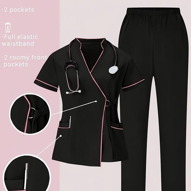 TEMU Stand Collar Fashion Powder Edge Short Sleeve Suit Workwear Uniform