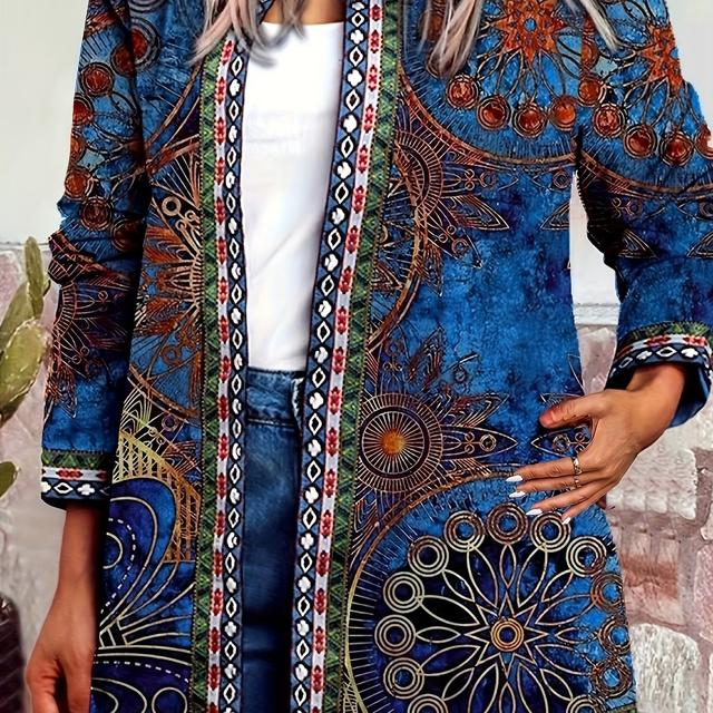 TEMU Women's Long Tunic With A Vibrant Printed Shawl Coat