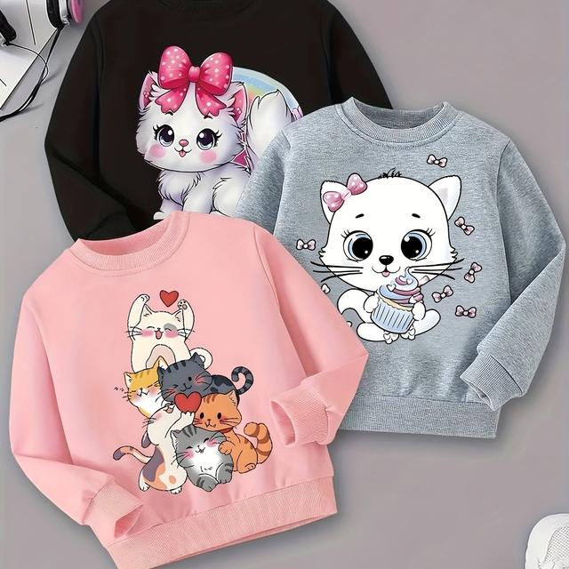 TEMU 3 Sweatshirts Elegantes para Meninas com Estampados de Desenhos Animados para o 'Dia dos Namorados' e o 'Ramadão'