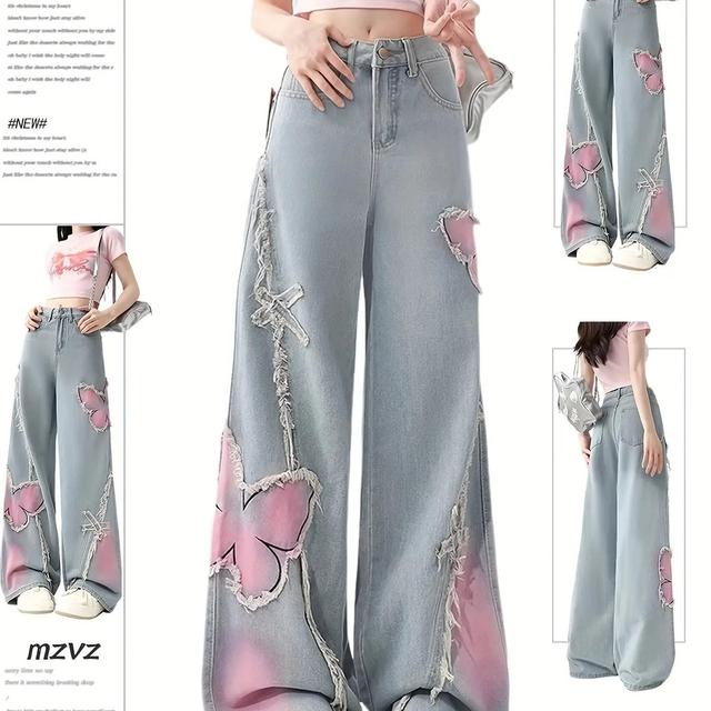 TEMU アメリカン フレイジュストレートレッグジーンズ レディース 2025年春秋新作 ハイウイドレッグパンツ