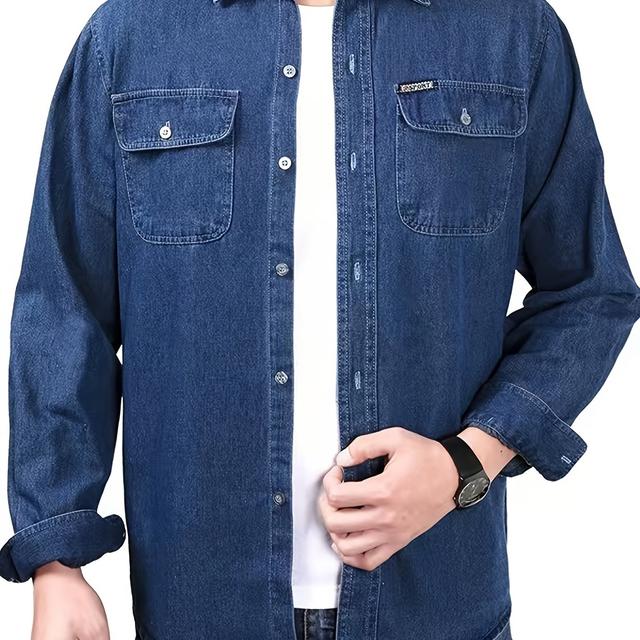TEMU Męska Koszula Dżinsowa Wiosna/Jesień, Raglanowe Ramiona Modne Luźny Casual Lekka Letnia Odzieży Roboczej Kurtki do Pracy