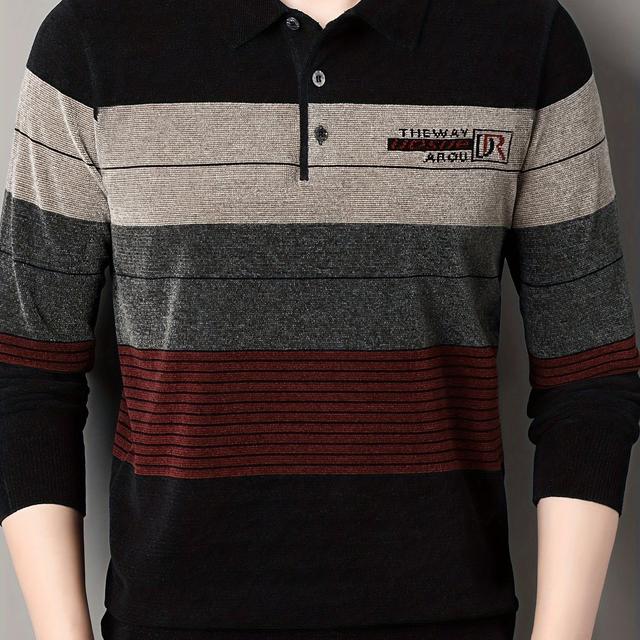 TEMU Herr tröja med färgblockering och ränder, varm stickad tröja för höst och vinter - mångsidig trendig stickad tröja med långa ärmar som present