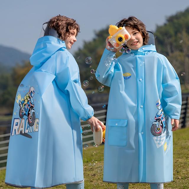 TEMU Jugendlicher Regenmantel mit Rennwagen-Druck und Tasche für die Schultasche - EVA, Nicht Dehnbar, Hoher Kragen, Nur Handwäsche - für Abenteuer im Freien