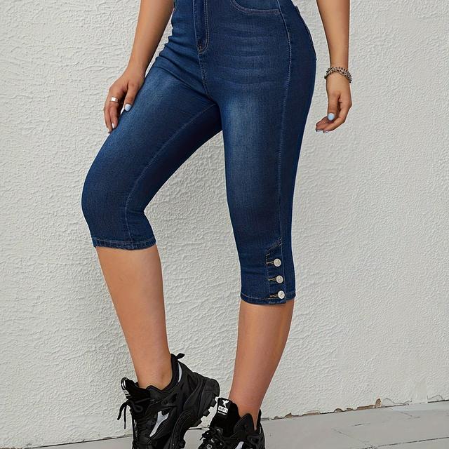 TEMU Women's High-waisted Slim-fit Versatile Capri Jeans With Contrast Stitching, Spring/summer New Arrival, 518066