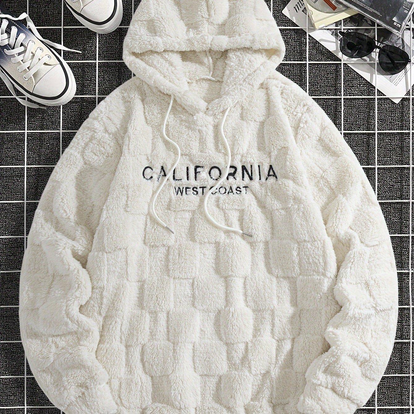 TEMU 1pc Sudadera con Capucha de Felpa Gruesa con Bordado de Cuadros Jacquard Aleatorio