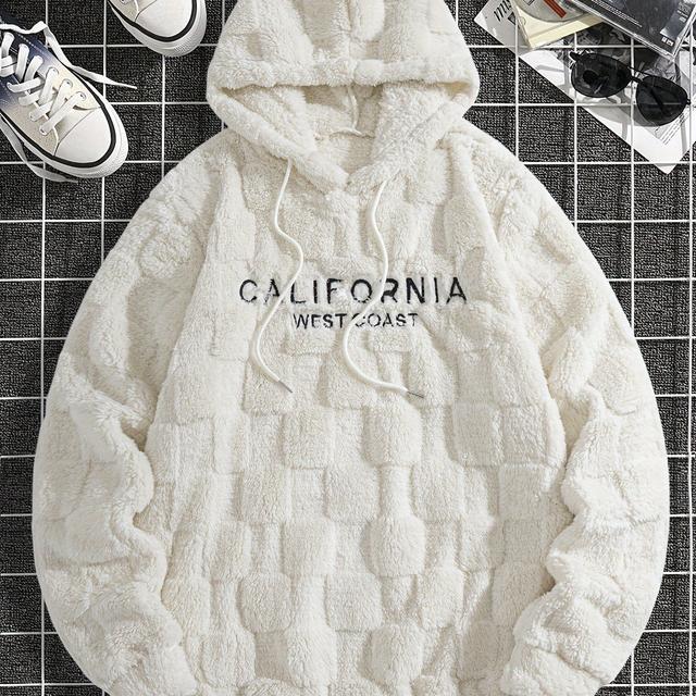 TEMU 1pc Sudadera con Capucha de Felpa Gruesa con Bordado de Cuadros Jacquard Aleatorio