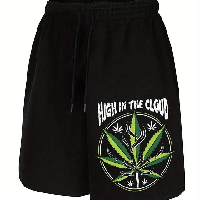 TEMU Men S High In Print Athletic Lightweight Gsm Gym Workout With Elastic Drawstring Leaf Design Hine