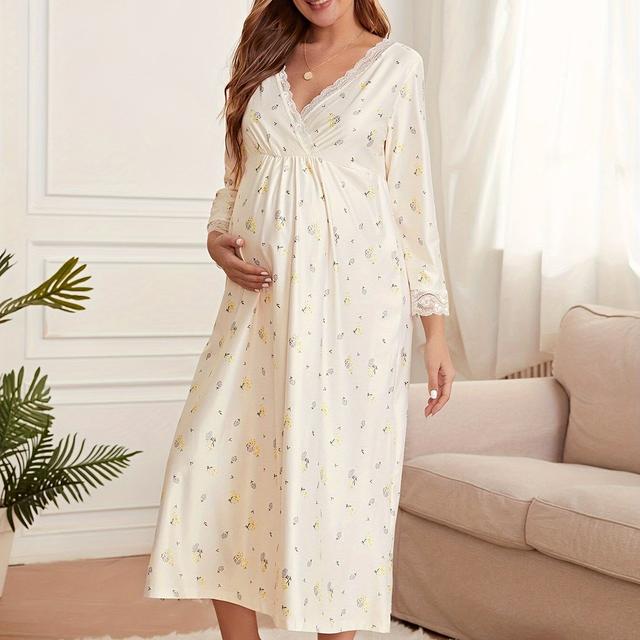 TEMU Vestido de Maternidade Casual Confortável para Grávidas - Camisola de Amamentação Outonal