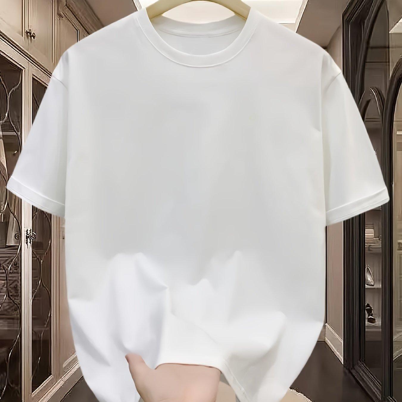 TEMU Men's Pure Cotton Solid Color Short-sleeved T-shirt, Soft And Comfortable , Triple-needle Stitching