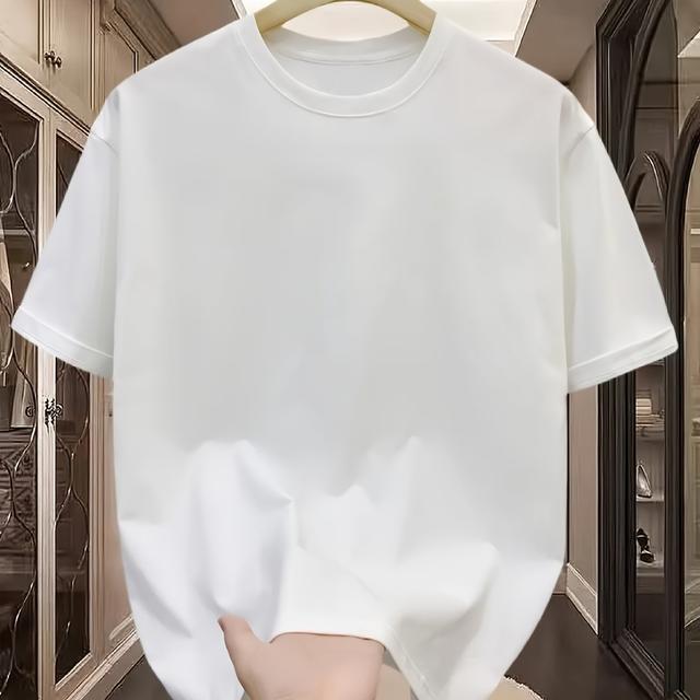 TEMU Men's Pure Cotton Solid Color Short-sleeved T-shirt, Soft And Comfortable , Triple-needle Stitching
