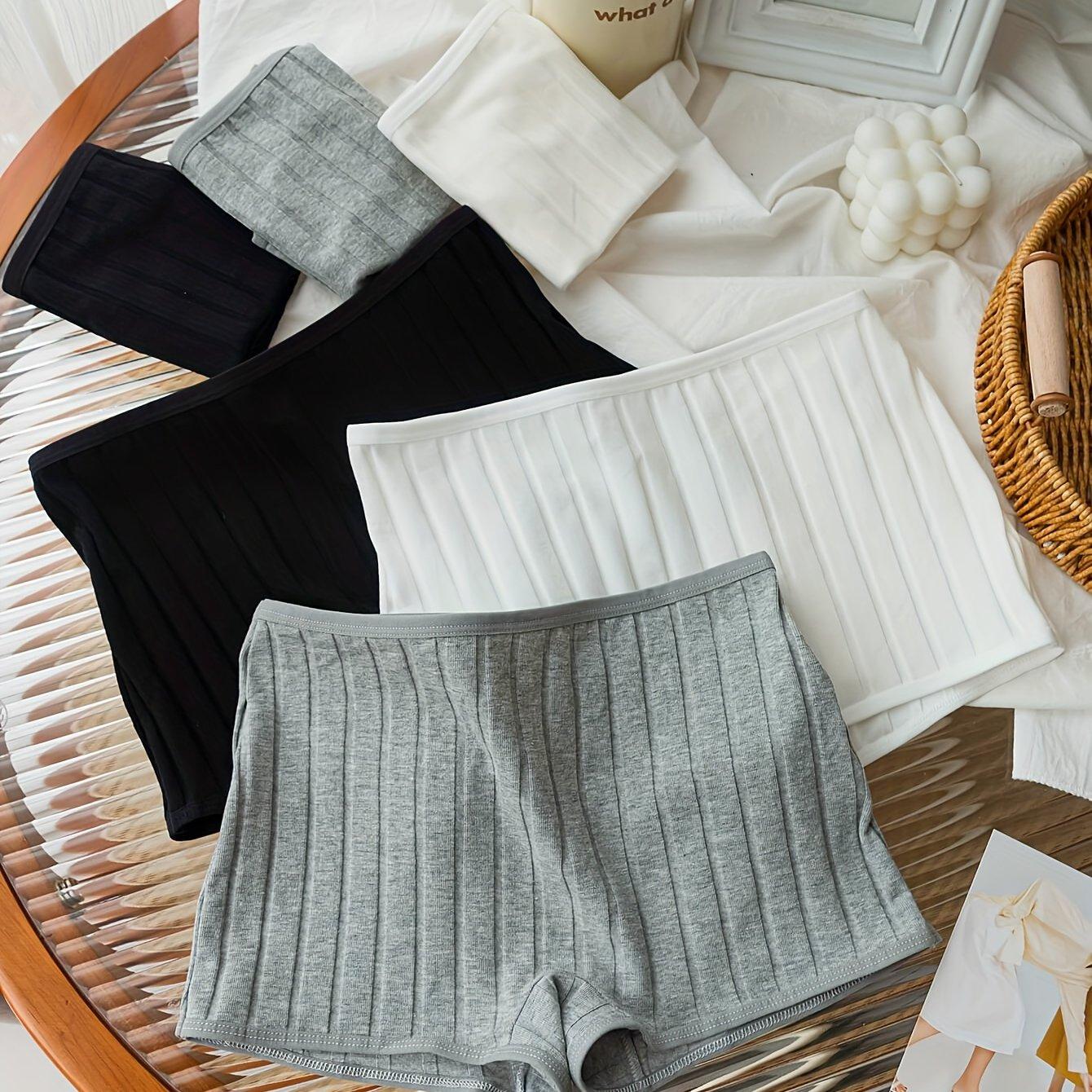 TEMU Set Of 6 Mixed Color Ribbed Women's Boxer Shorts For Autumn And Winter, Simple New Style Women's Underwear Fd43838558