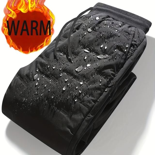 TEMU 1 calça casual masculina de inverno quente e à de vento - Fibra espessa com lã polar, com design de cintura elástica, perna com múltiplos bolsos, adequada para atividades ao ar livre e frio
