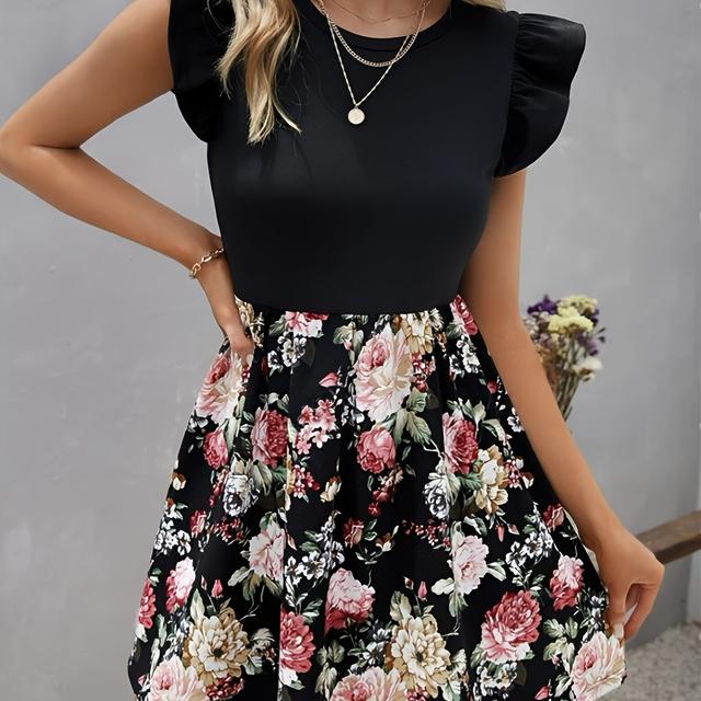 TEMU Women's Fashion New Printed Ruffle Flounce Sleeve Dress